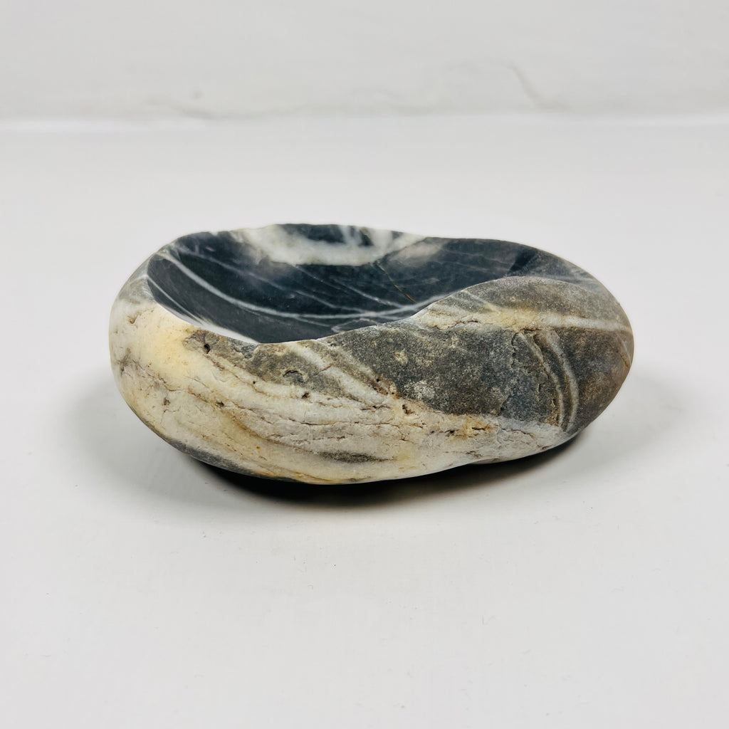 River Stone Deep Blue White Marked Ash Tray