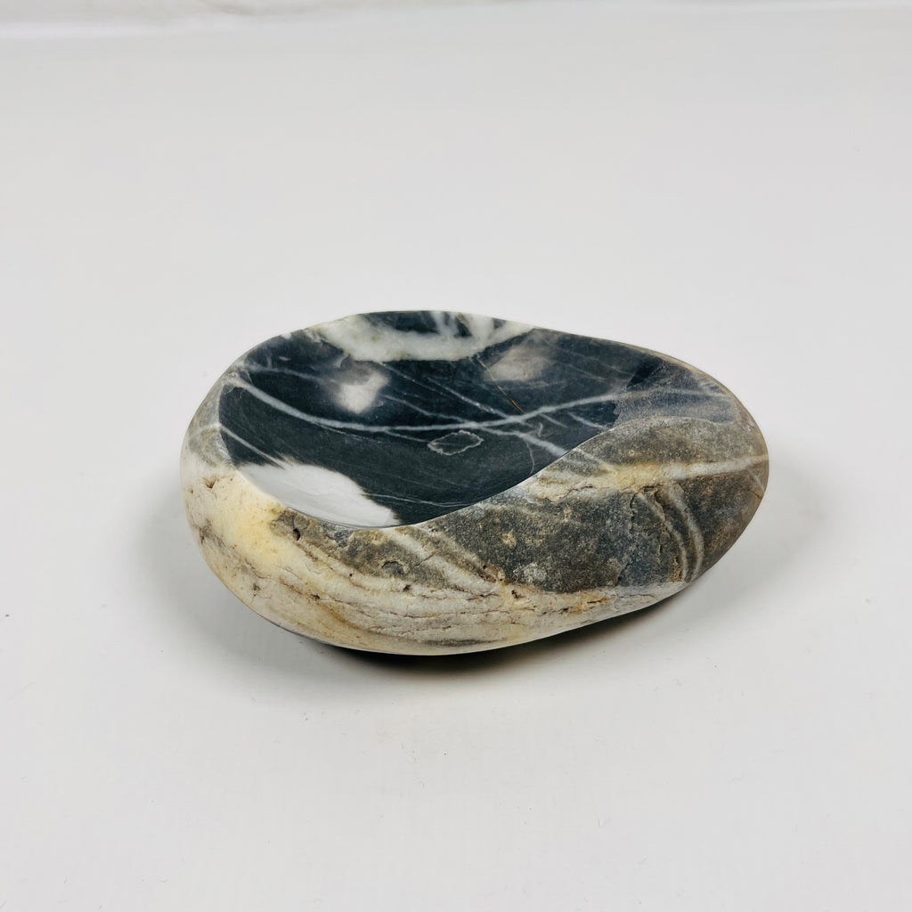 River Stone Deep Blue White Marked Ash Tray