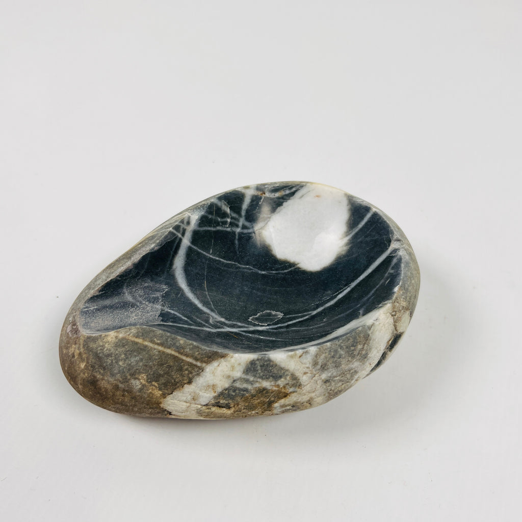 River Stone Deep Blue White Marked Ash Tray