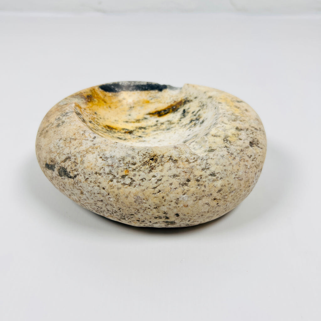 River Stone Eggshell Amber Marked Ash Tray