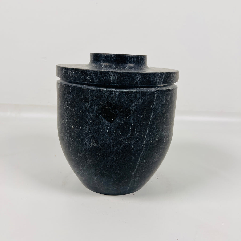 Wide Bottom Black Travertine Vase