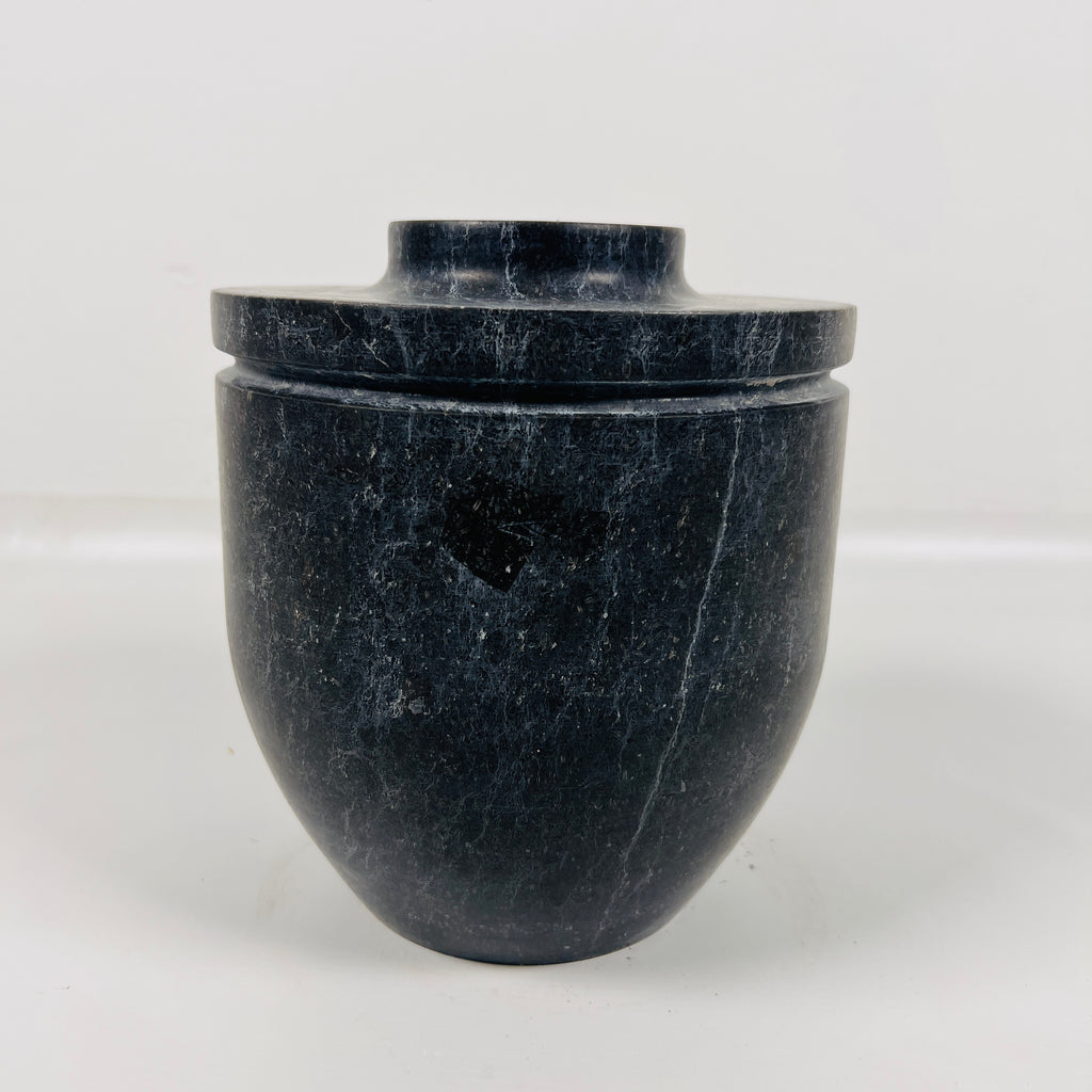 Wide Bottom Black Travertine Vase