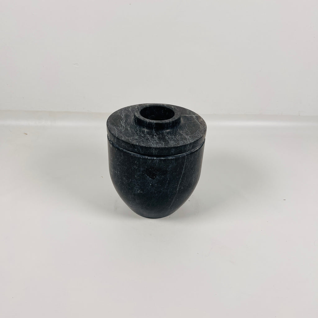 Wide Bottom Black Travertine Vase