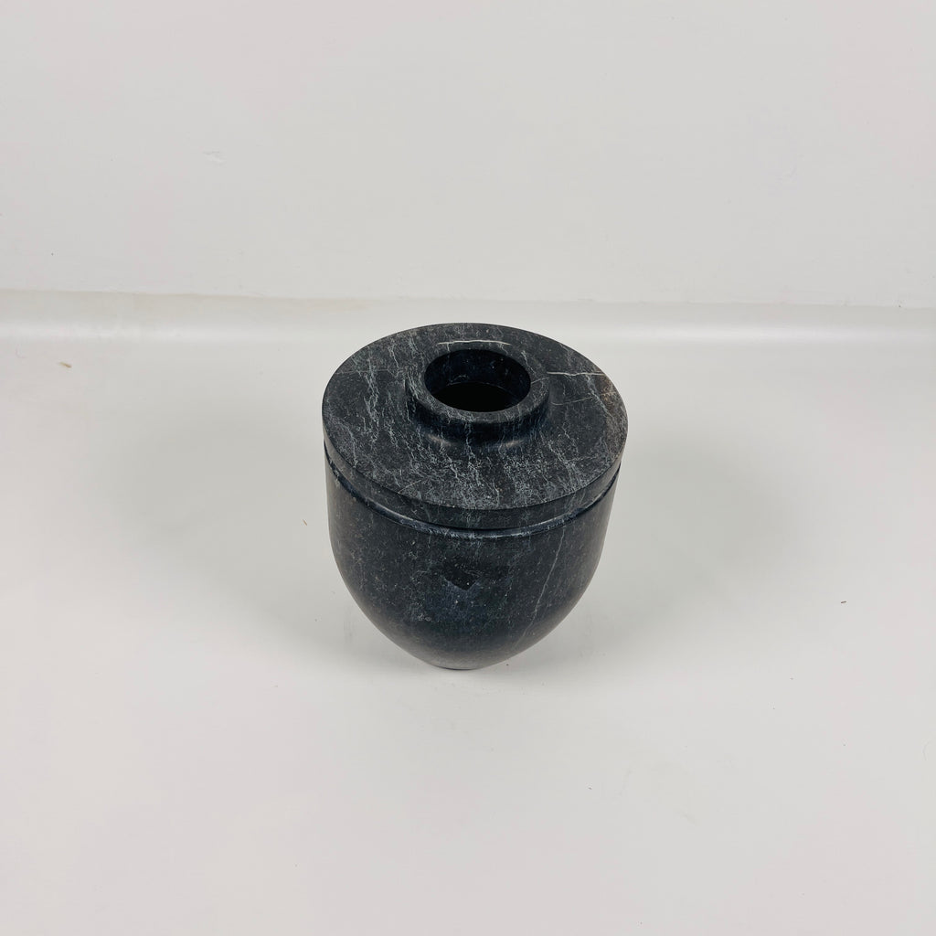 Wide Bottom Black Travertine Vase