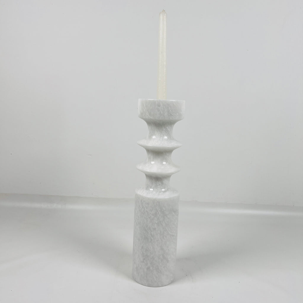 Bulged Disc Light Grey Marble Candle Stand (Large)