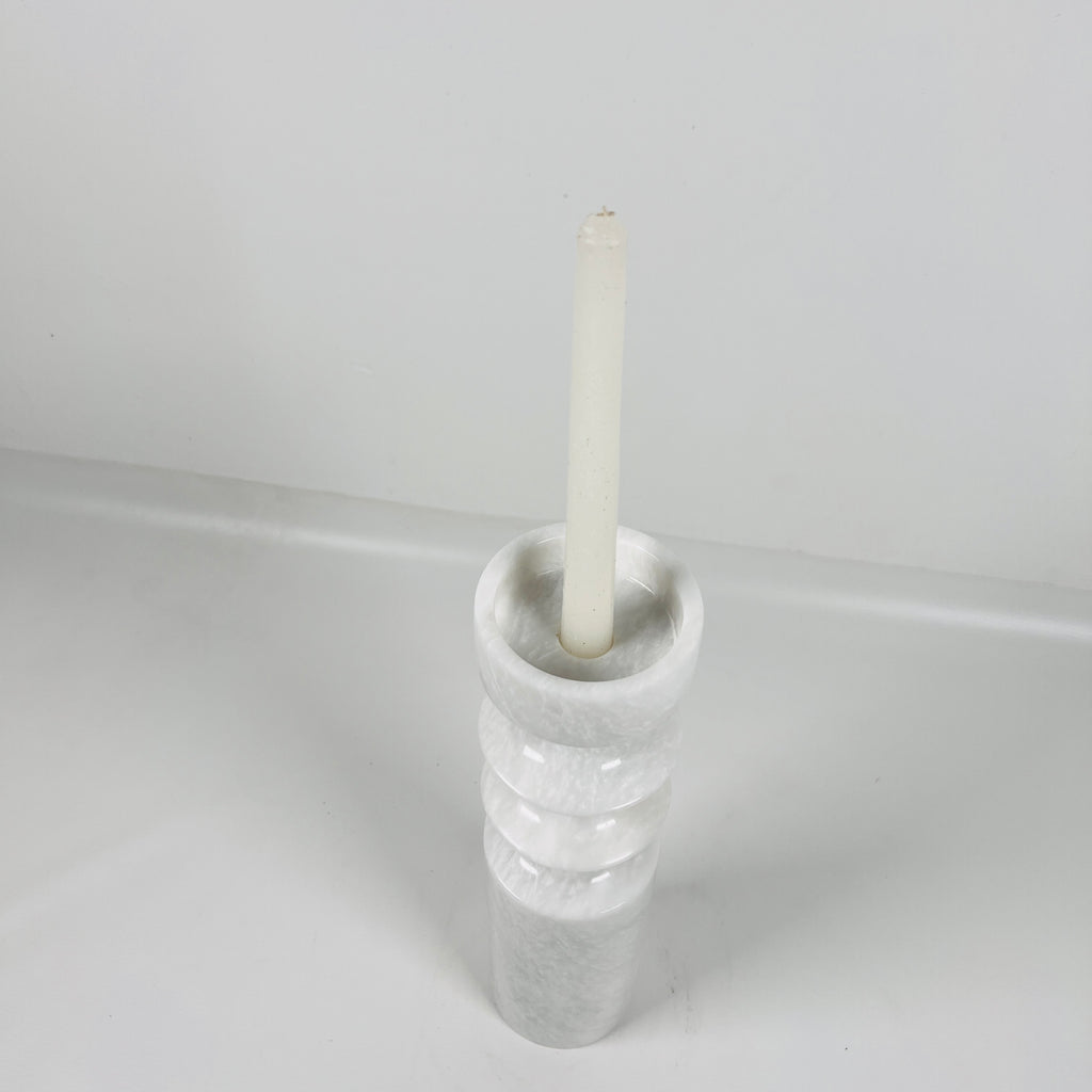 Bulged Disc Light Grey Marble Candle Stand (Large)