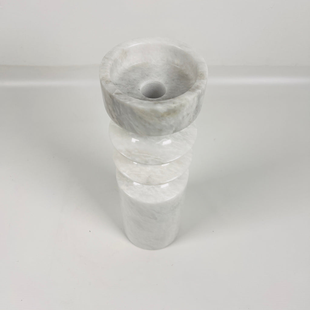 Bulged Disc Light Grey Marble Candle Stand (Medium)