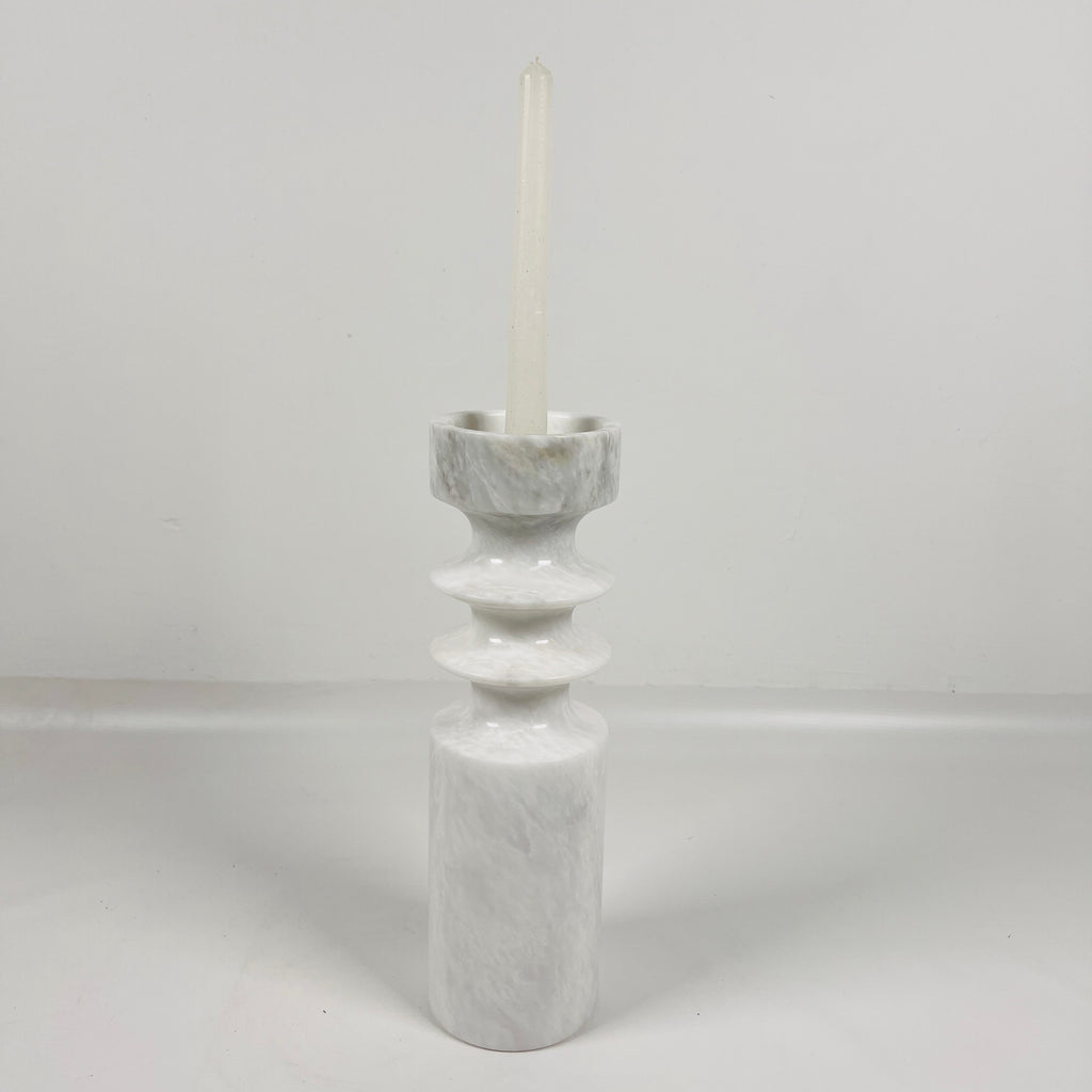 Bulged Disc Light Grey Marble Candle Stand (Medium)