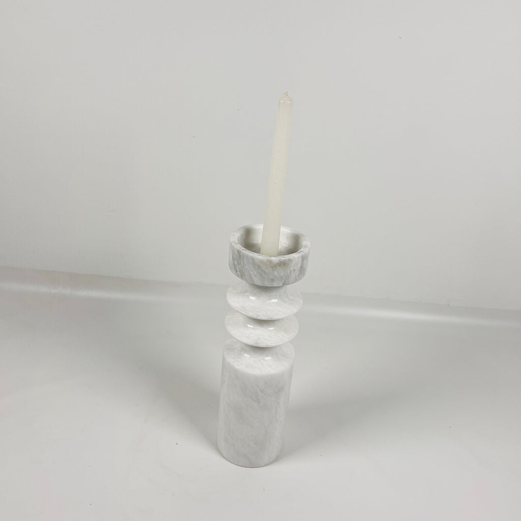 Bulged Disc Light Grey Marble Candle Stand (Medium)