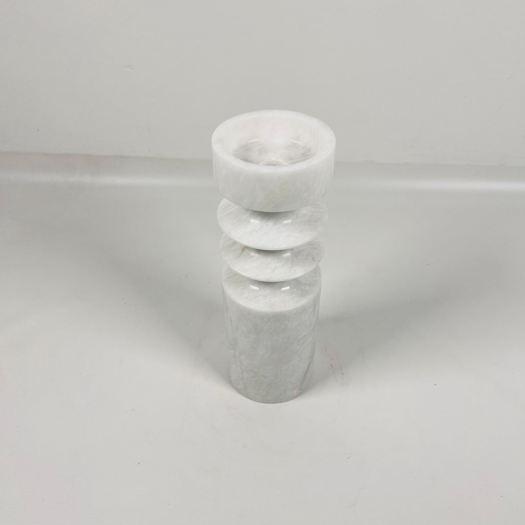 Bulged Disc Light Grey Marble Candle Stand (Small)