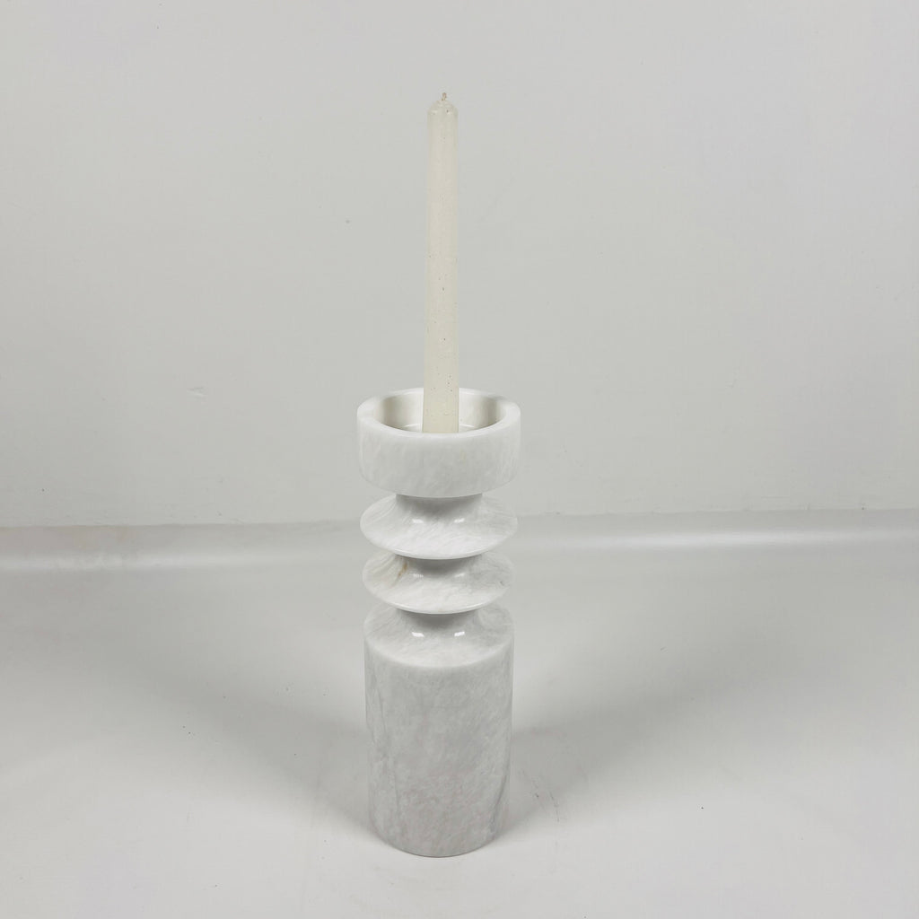 Bulged Disc Light Grey Marble Candle Stand (Small)