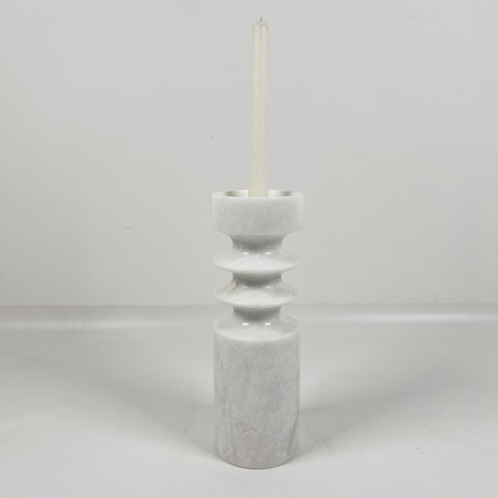 Bulged Disc Light Grey Marble Candle Stand (Small)