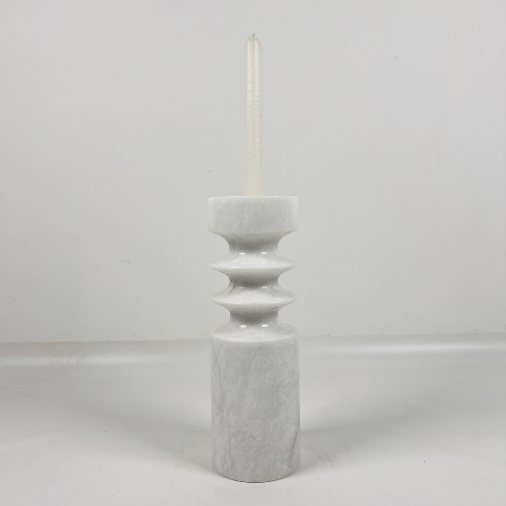 Bulged Disc Light Grey Marble Candle Stand (Small)