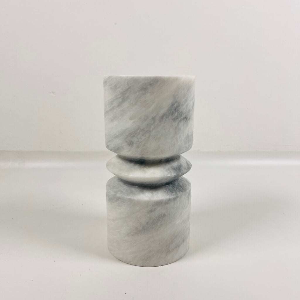 Bulged Grey Marble Candle Stand