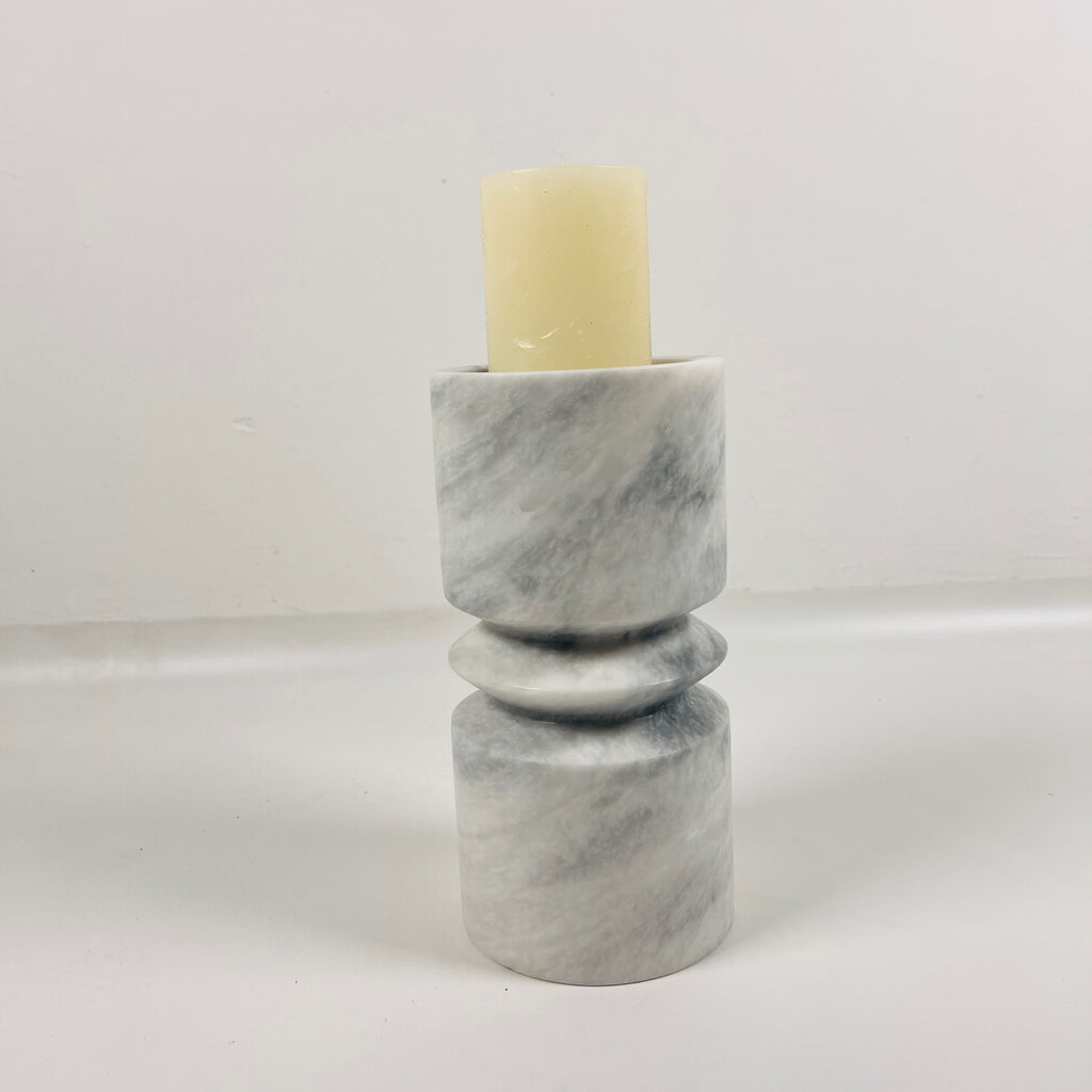 Bulged Grey Marble Candle Stand