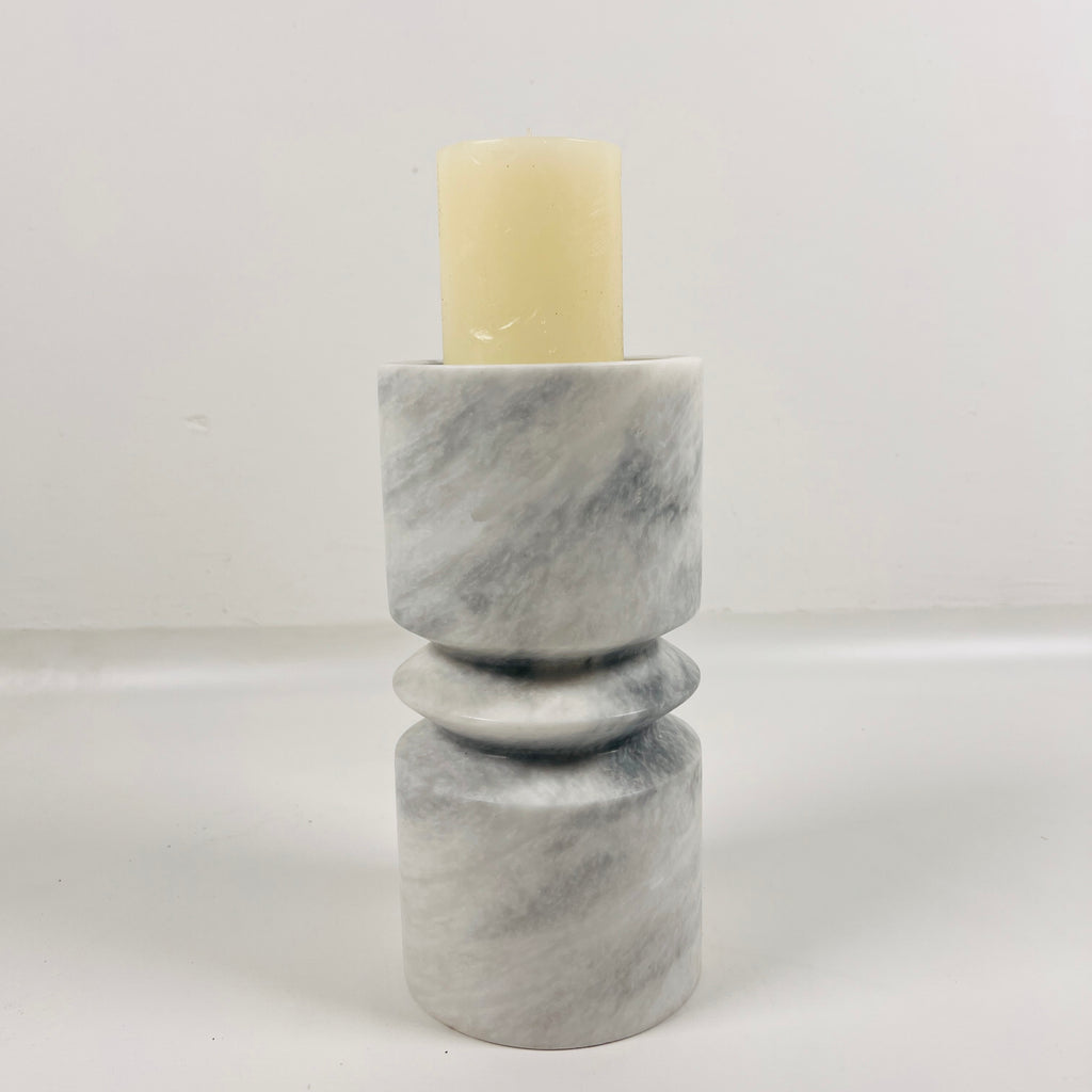 Bulged Grey Marble Candle Stand