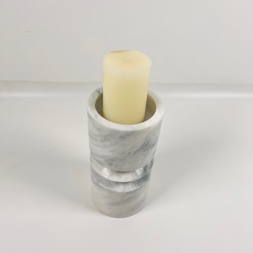 Bulged Grey Marble Candle Stand