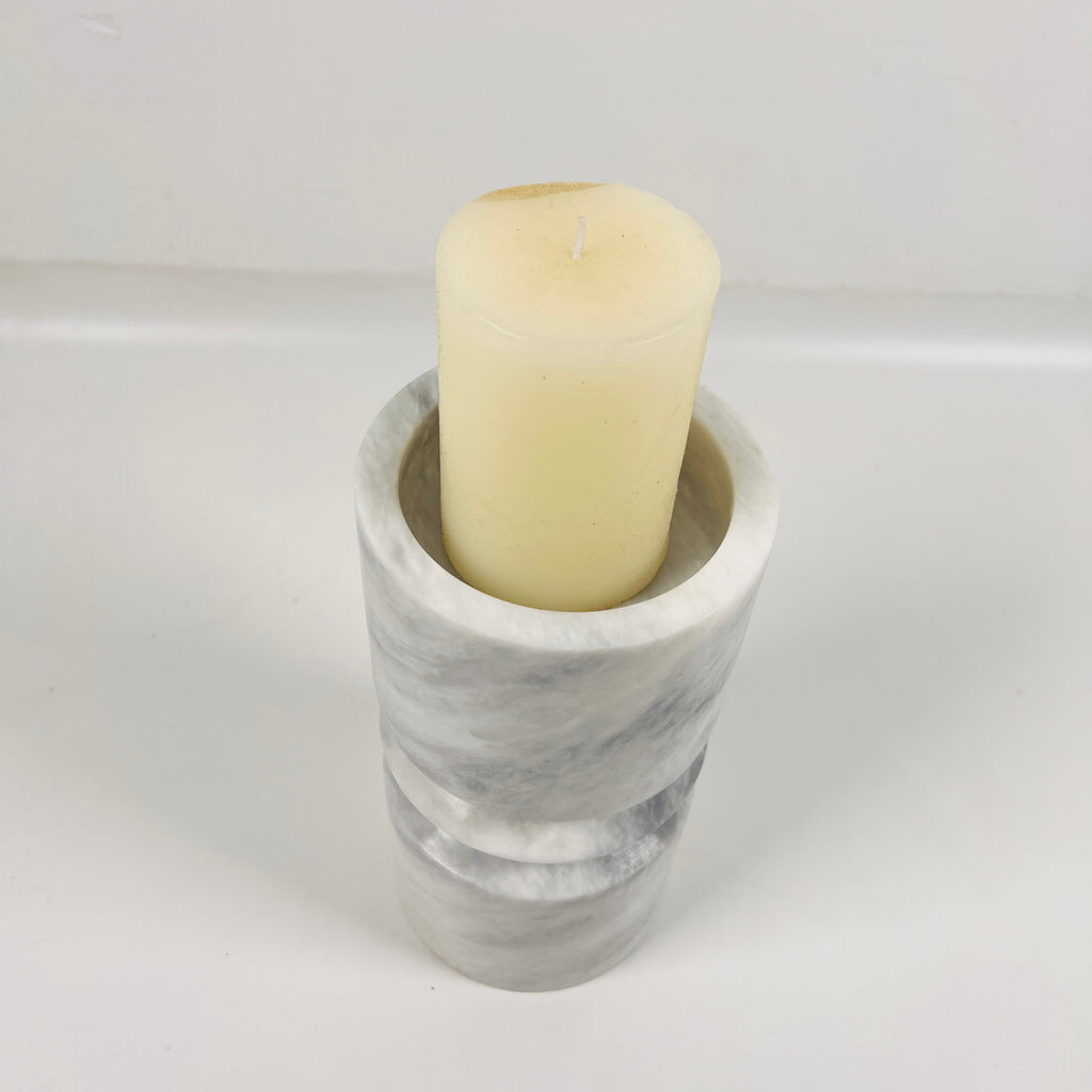 Bulged Grey Marble Candle Stand