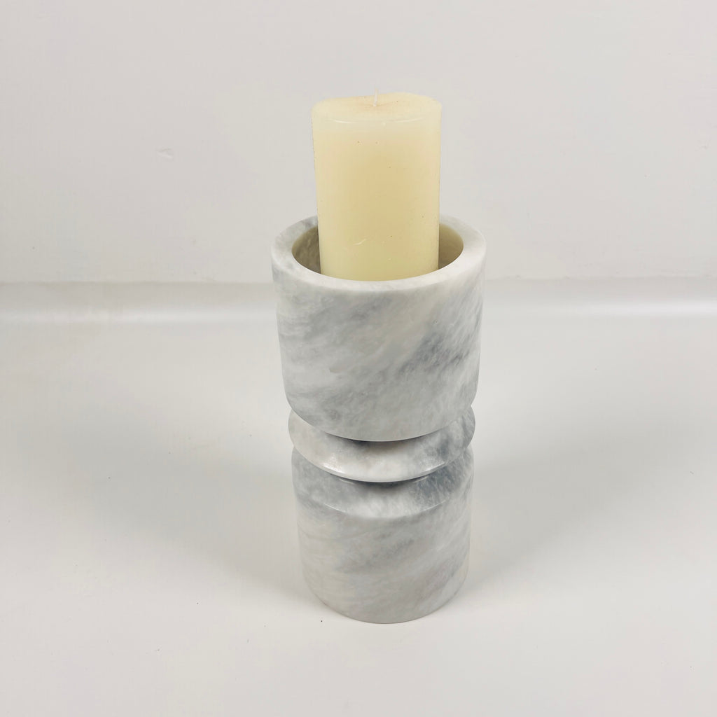 Bulged Grey Marble Candle Stand