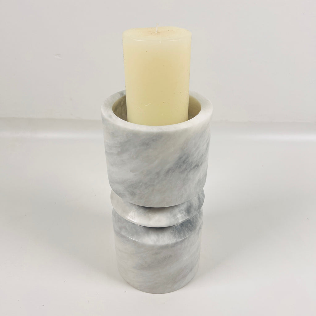 Bulged Grey Marble Candle Stand