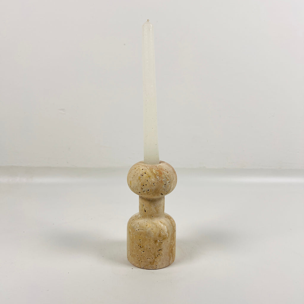 Round Top Travertine Candle Stand