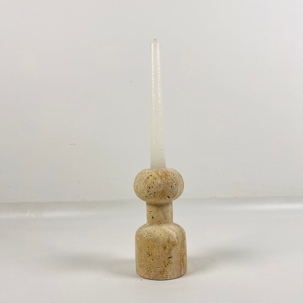 Round Top Travertine Candle Stand