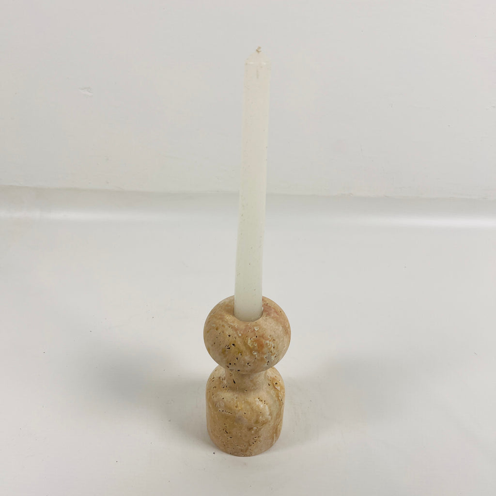 Round Top Travertine Candle Stand