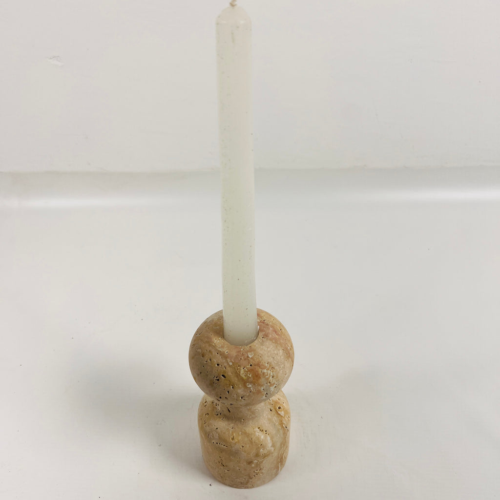 Round Top Travertine Candle Stand