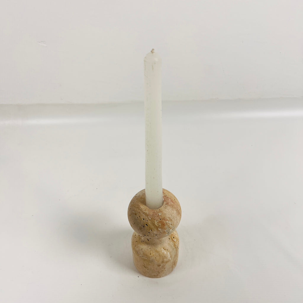 Round Top Travertine Candle Stand