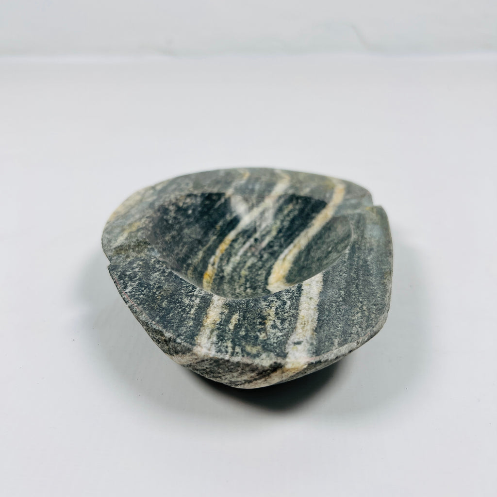 River Stone Heart Carved Striped Ash Tray