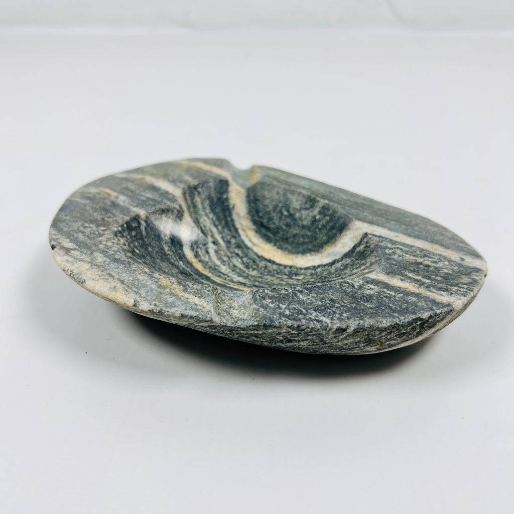 River Stone Heart Carved Striped Ash Tray