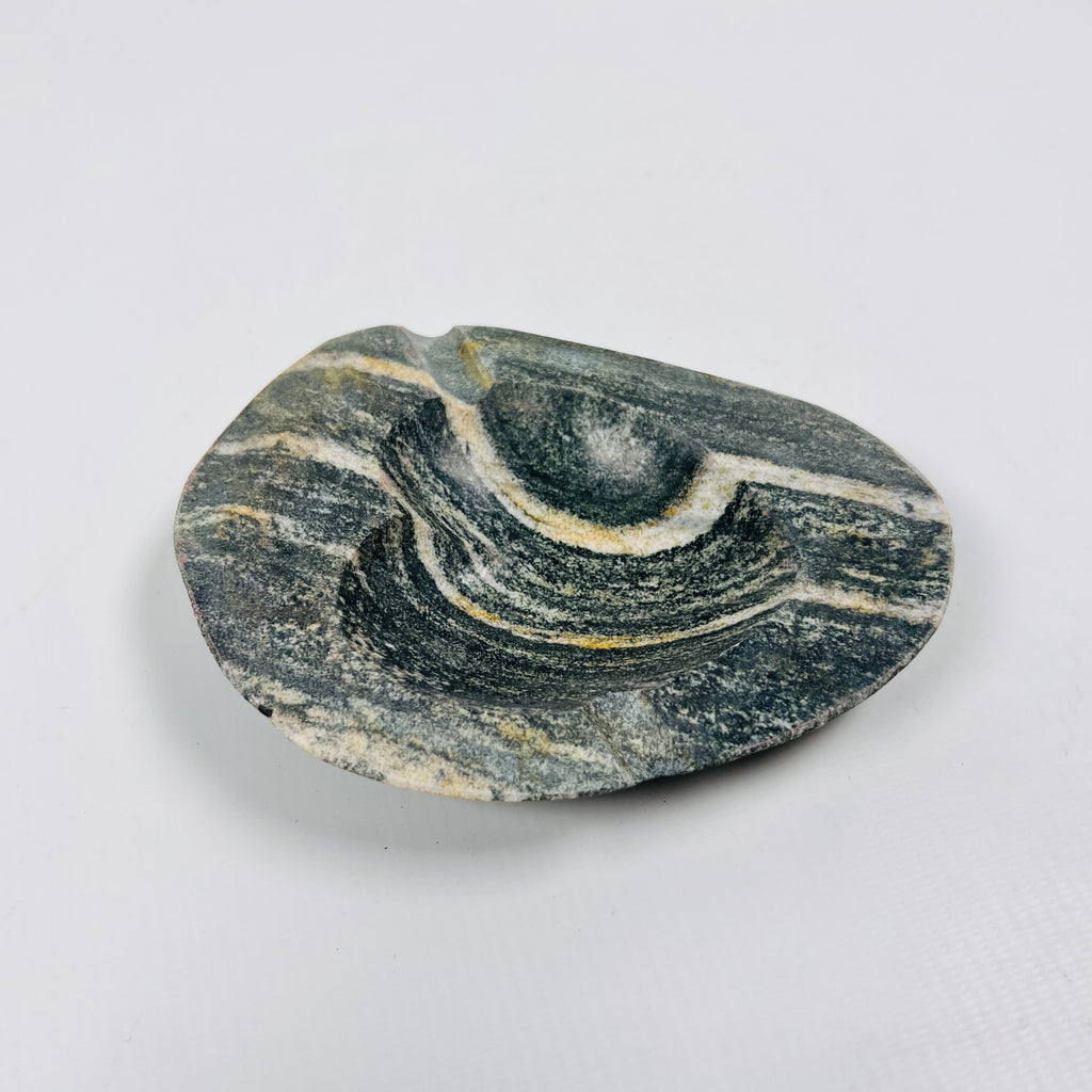 River Stone Heart Carved Striped Ash Tray