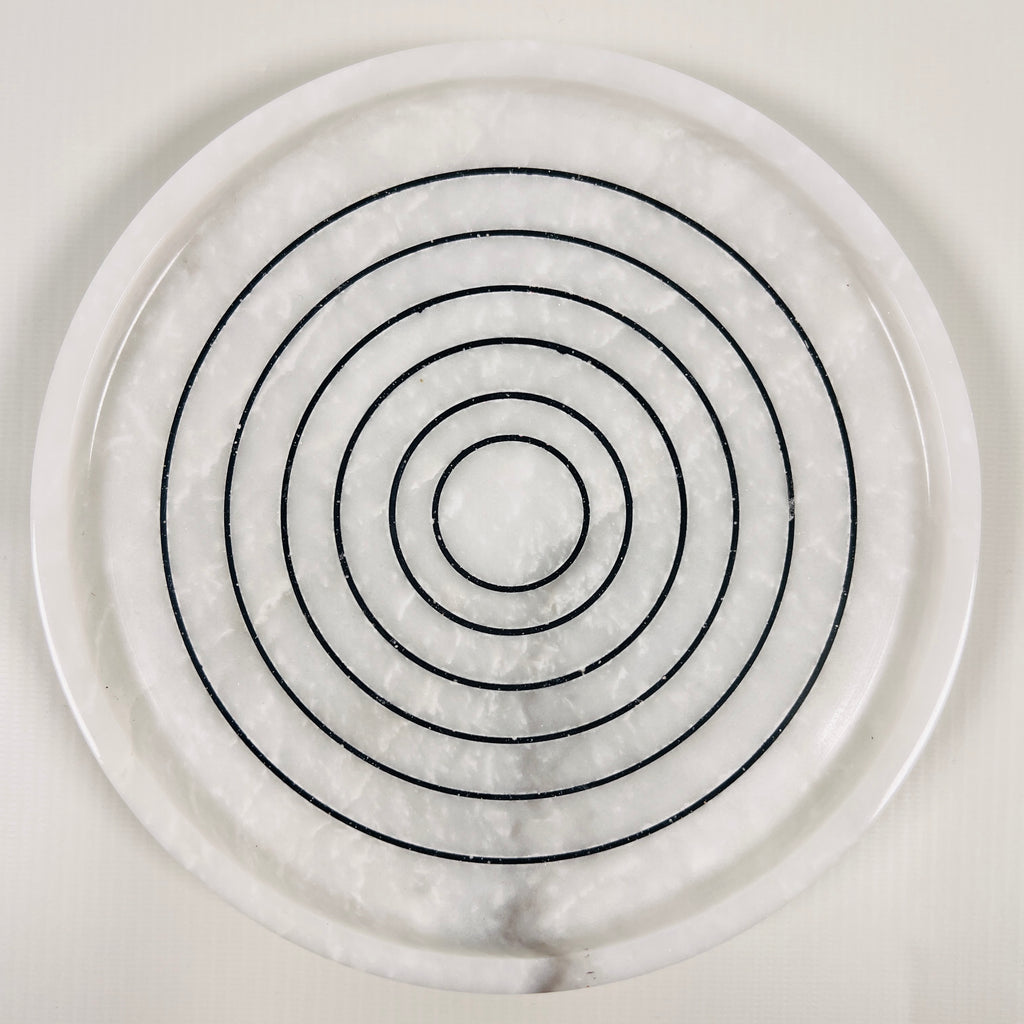 White With Black Concentric Circles Marble Plate