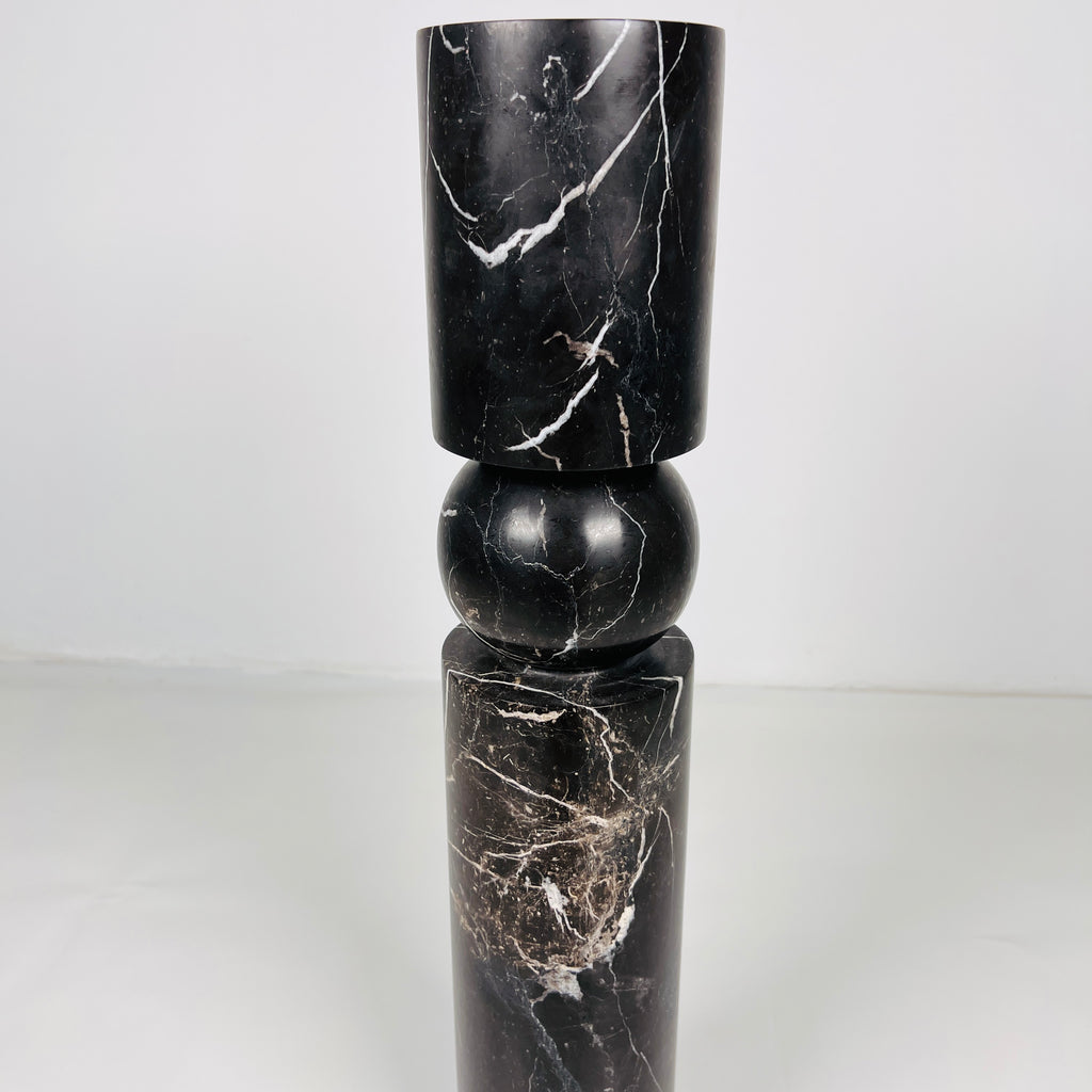 Ball Bulged Black Marble Candle Stand (Large)