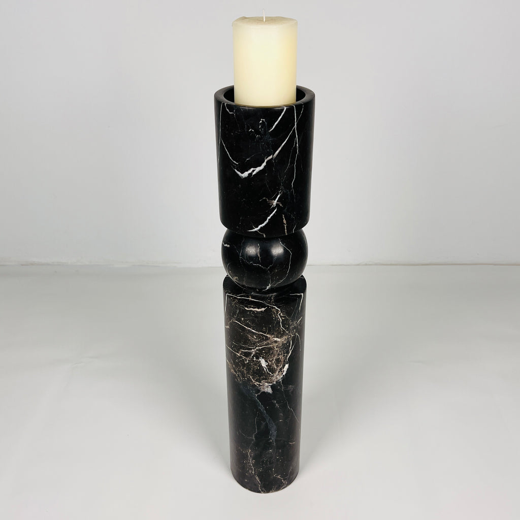 Ball Bulged Black Marble Candle Stand (Large)