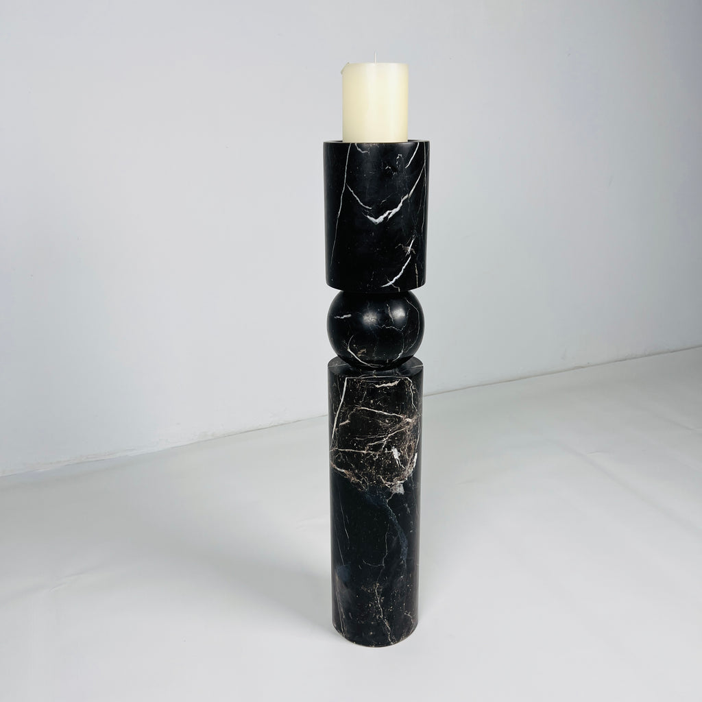 Ball Bulged Black Marble Candle Stand (Large)