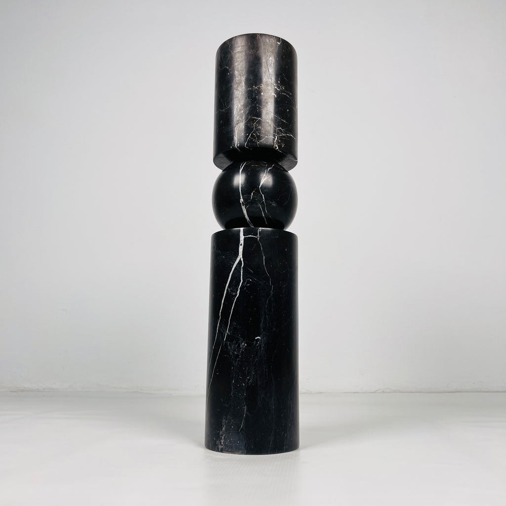 Ball Bulged Black Marble Candle Stand (Medium)