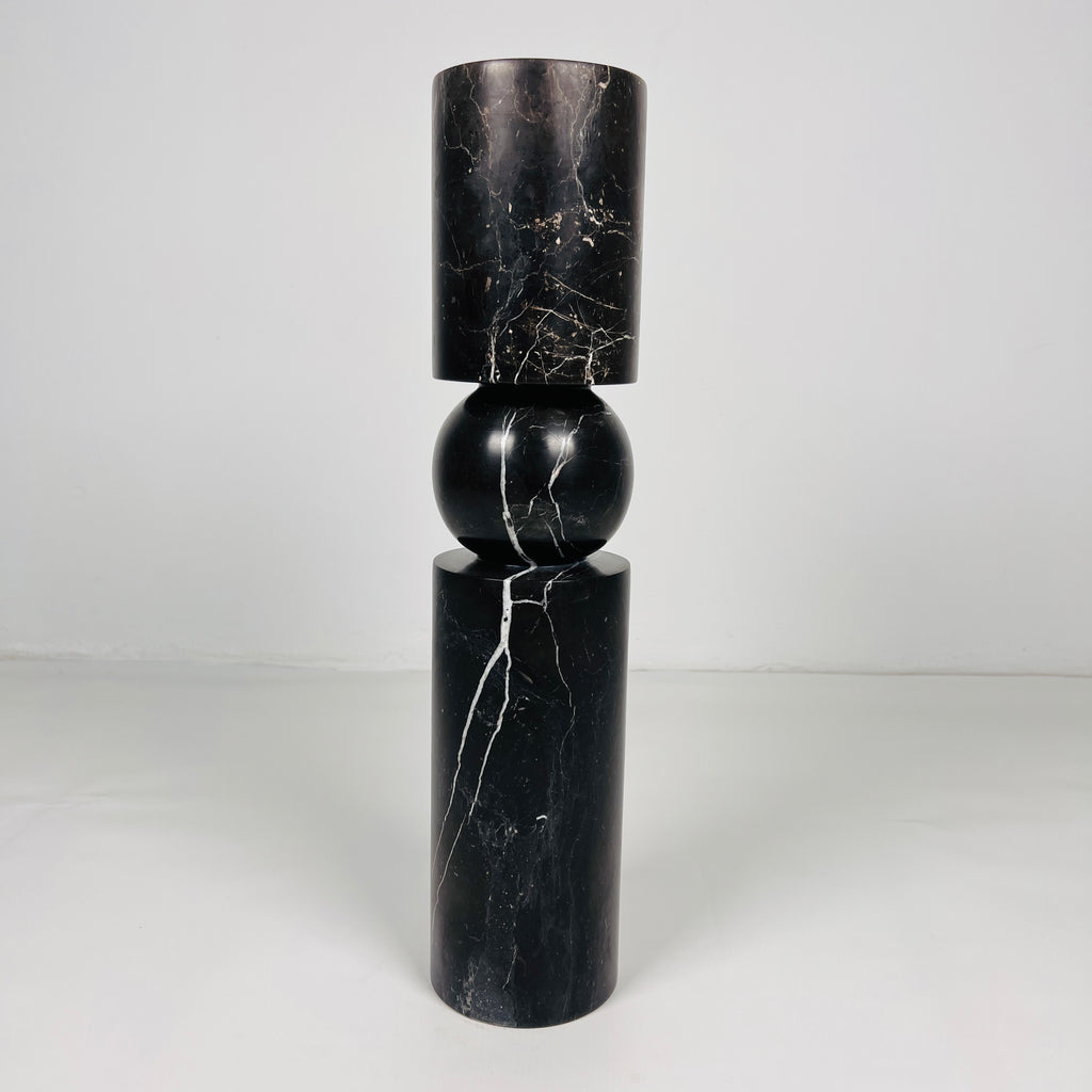 Ball Bulged Black Marble Candle Stand (Medium)