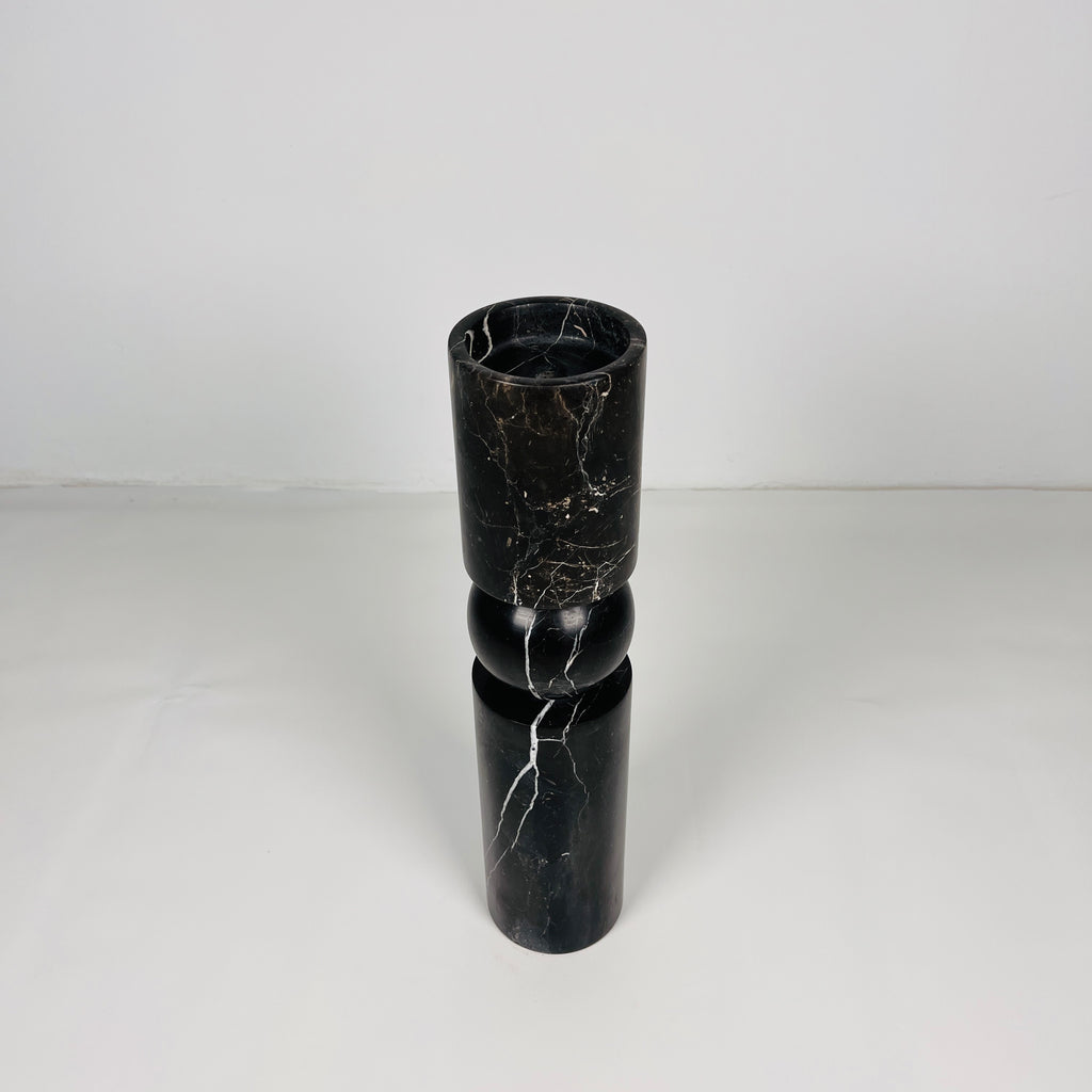 Ball Bulged Black Marble Candle Stand (Medium)