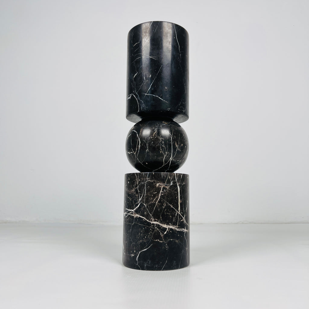 Ball Bulged Black Marble Candle Stand (Small)