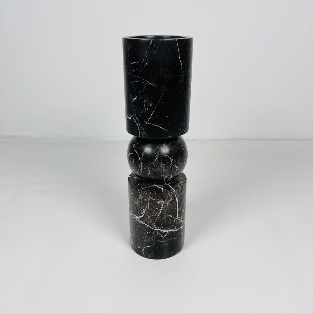 Ball Bulged Black Marble Candle Stand (Small)