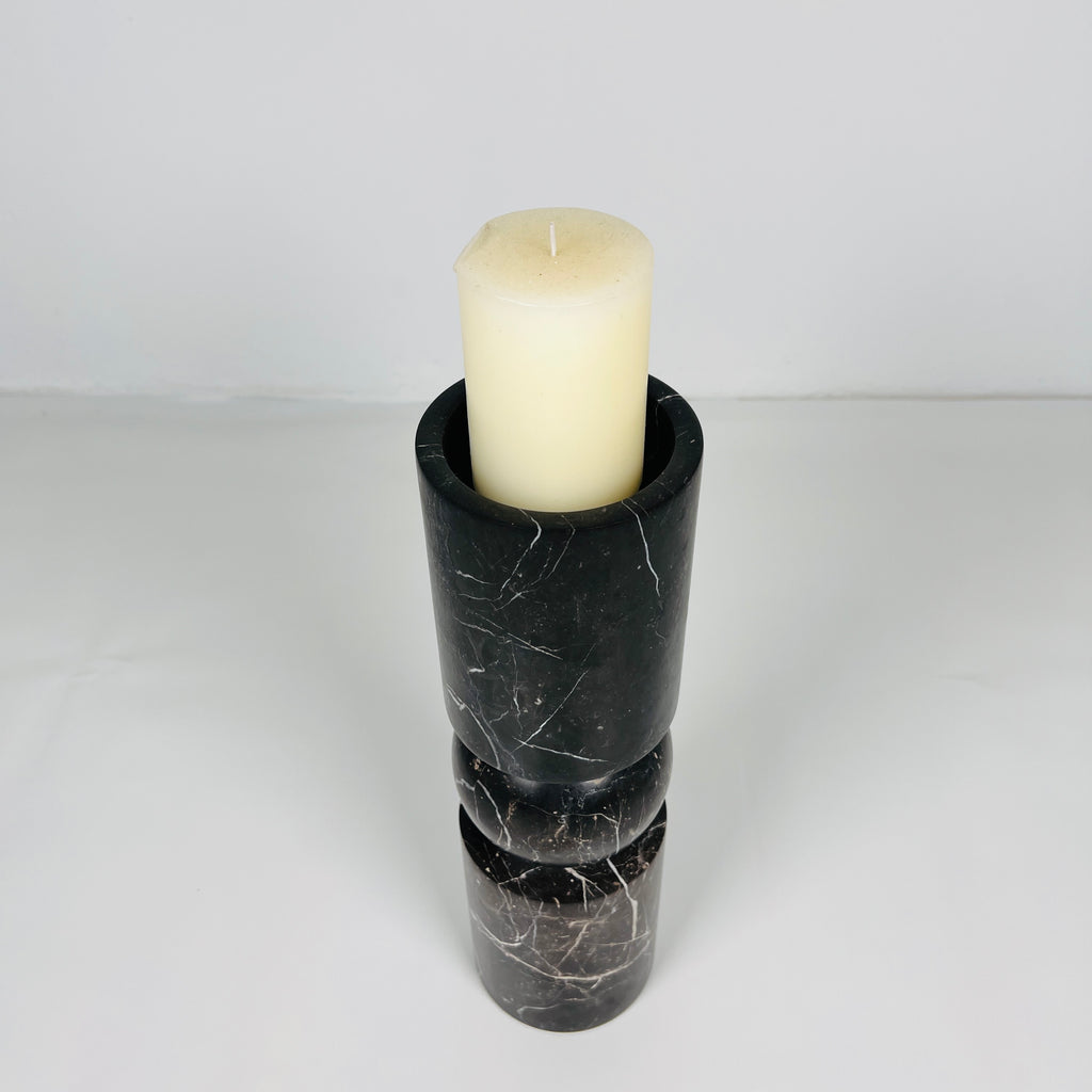 Ball Bulged Black Marble Candle Stand (Small)