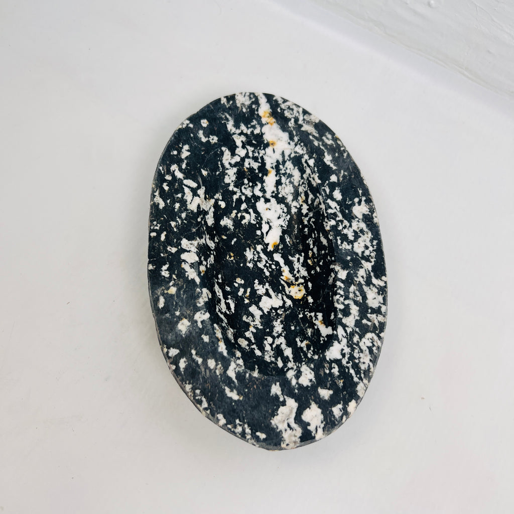 River Stone Deep Black Mustard Specked Soap Dish