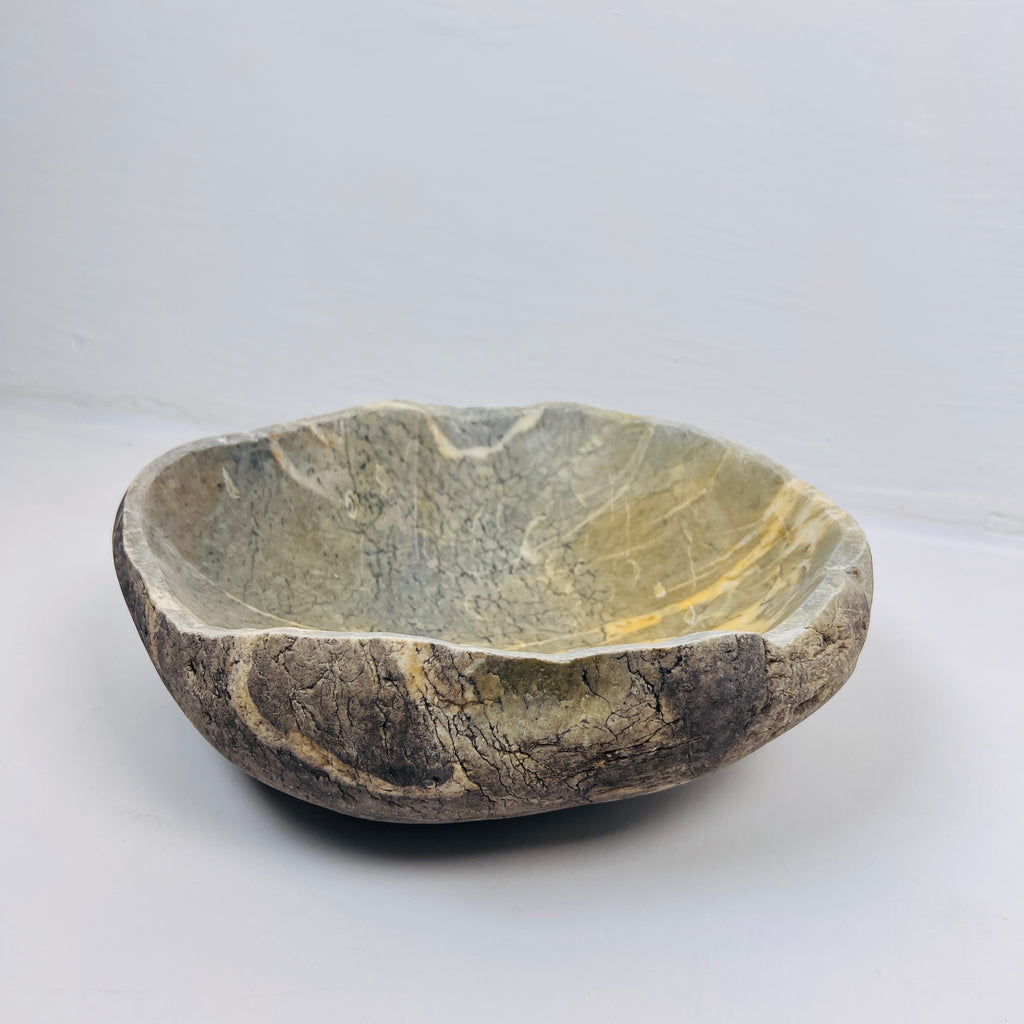 Golden Streaked River Stone Bowl