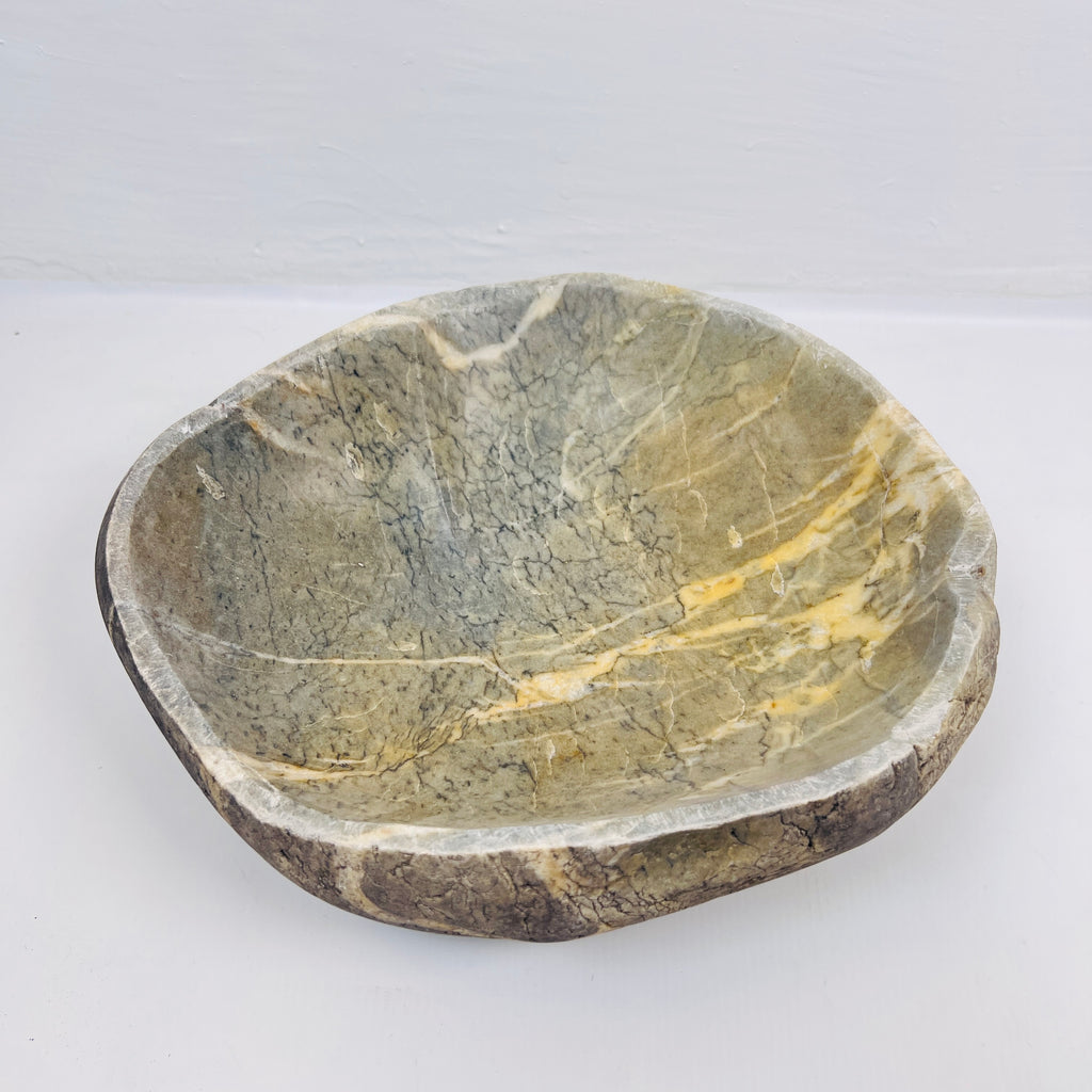 Golden Streaked River Stone Bowl