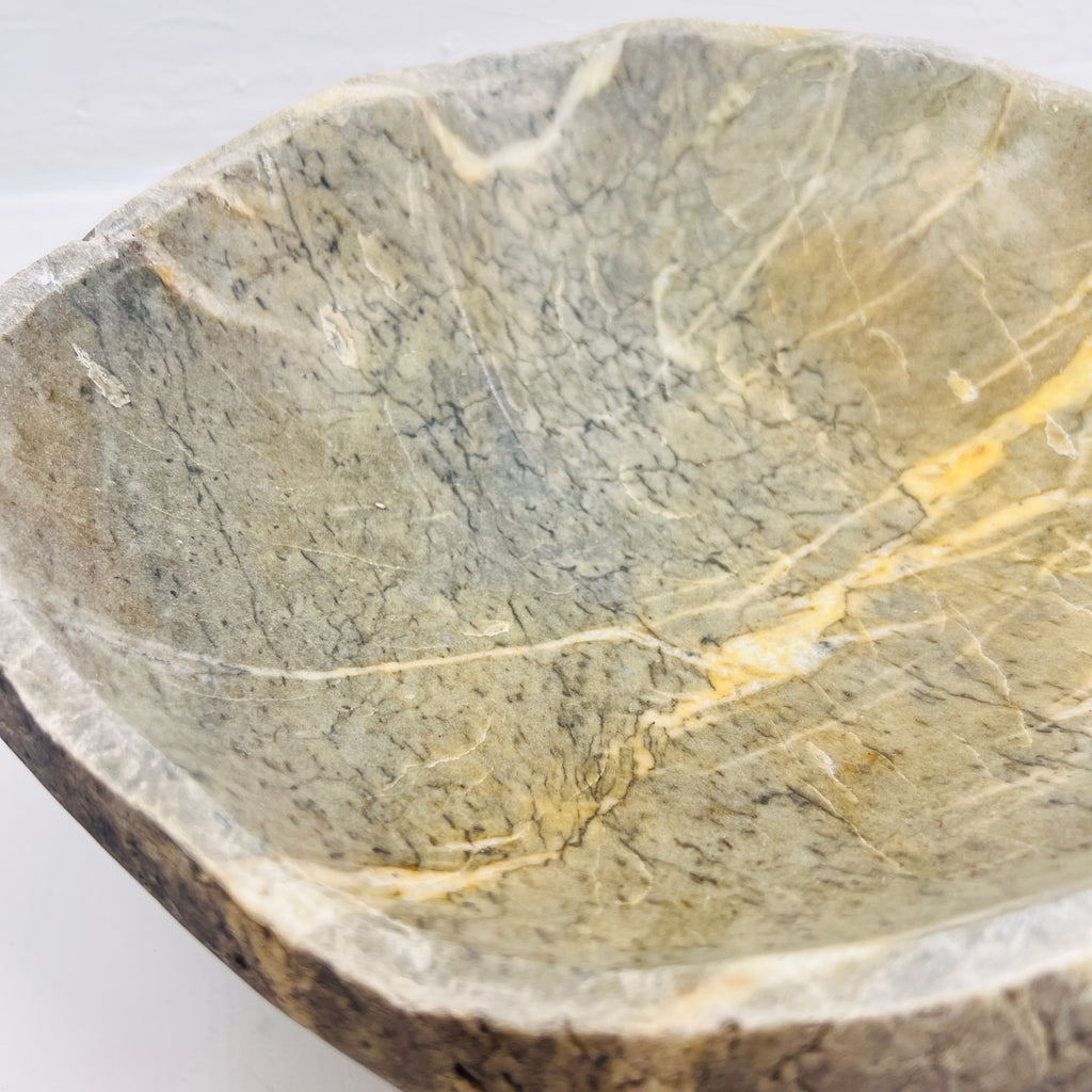 Golden Streaked River Stone Bowl