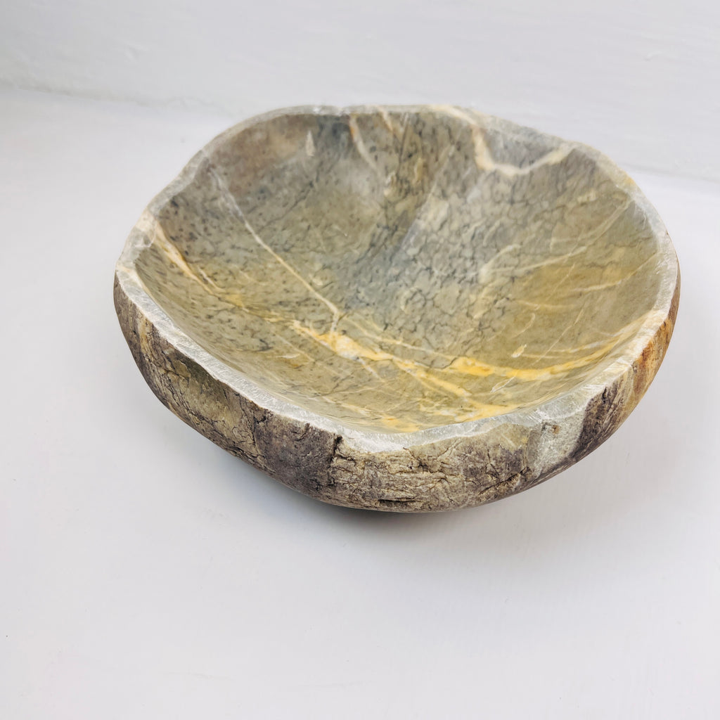 Golden Streaked River Stone Bowl