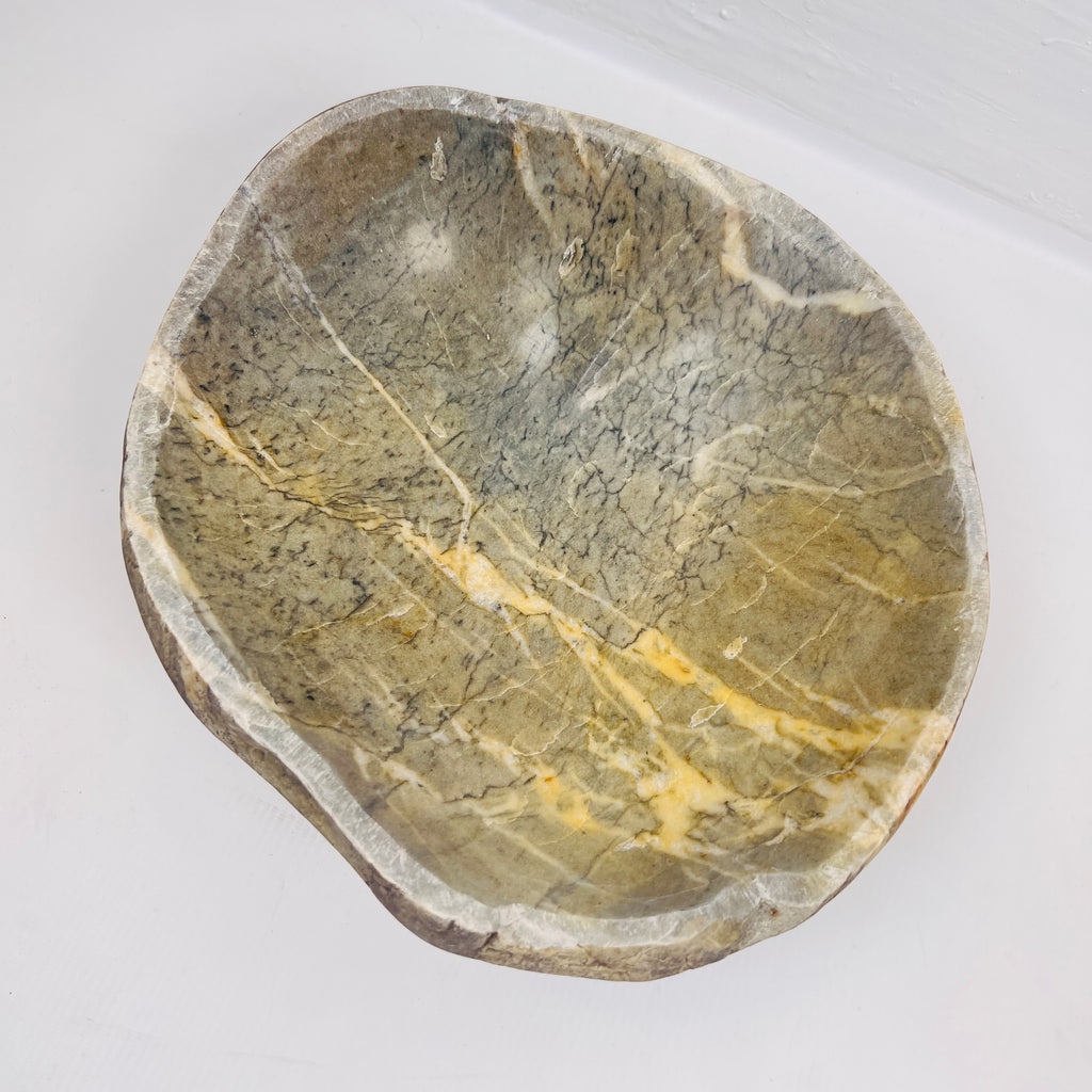 Golden Streaked River Stone Bowl