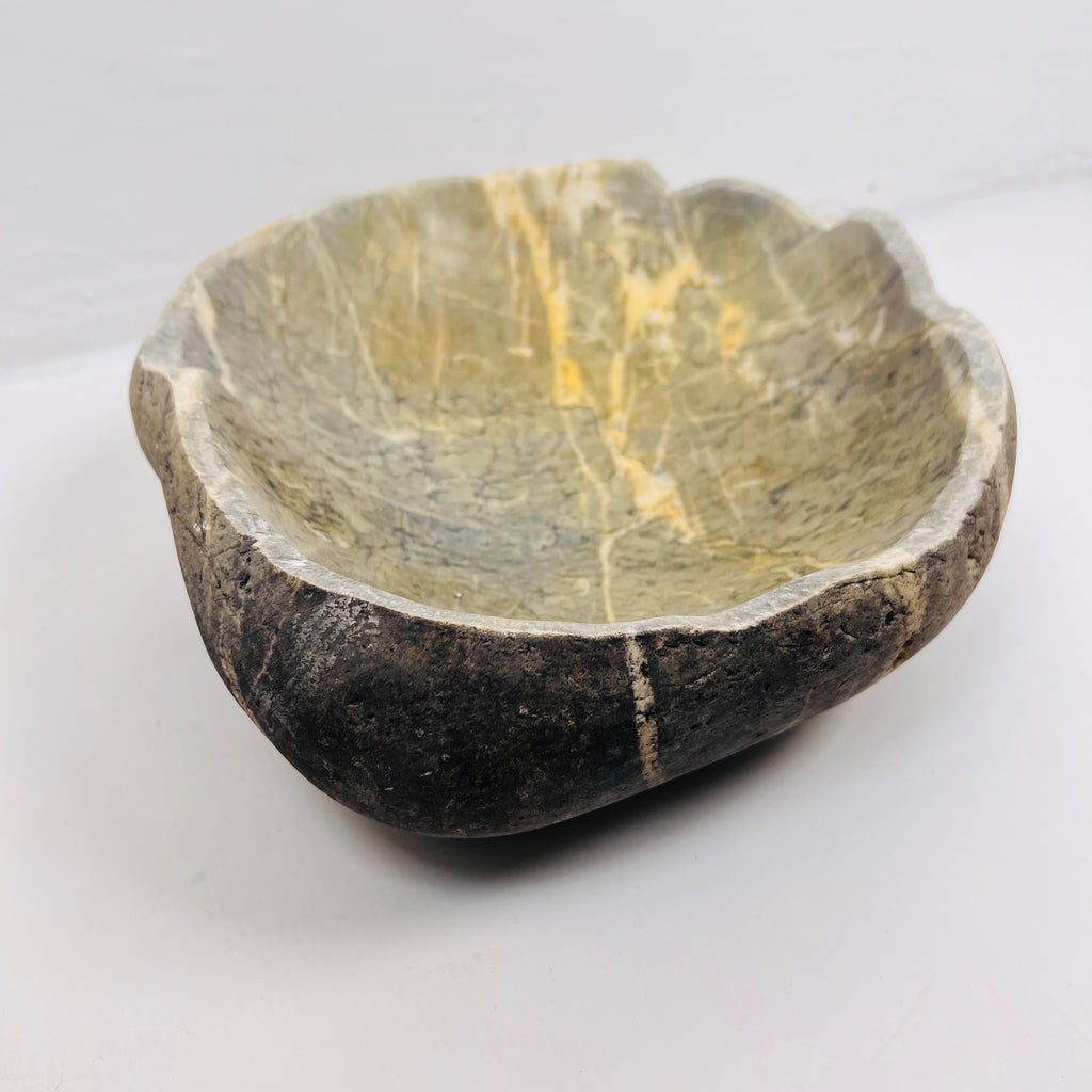 Golden Streaked River Stone Bowl