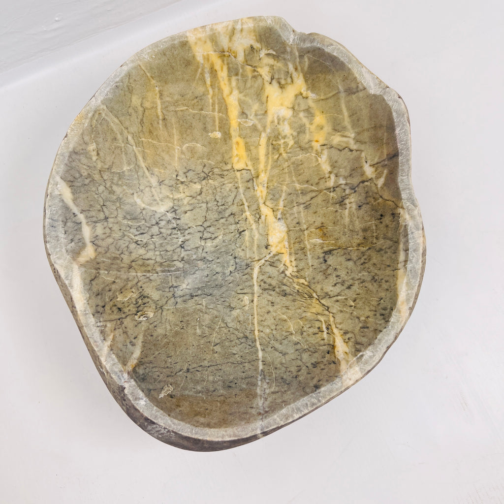 Golden Streaked River Stone Bowl